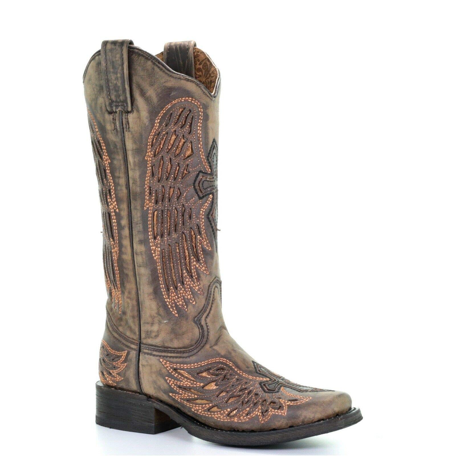 CORRAL Women's Sand Wings & Cross Inlay Motorcycle Boots - Stylish Cowgirl Boots for Riding, Concerts & Western Fashion