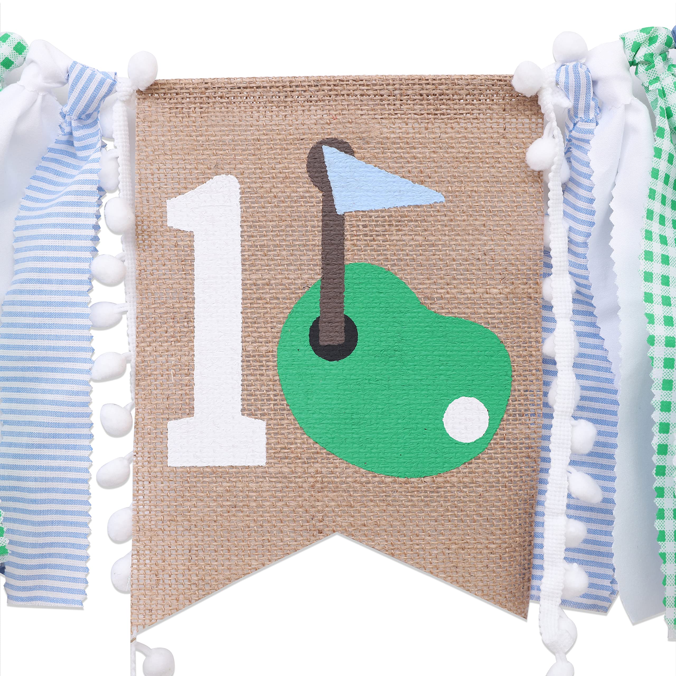 1st Birthday Highchair Banner - Golf Theme Party Decorations for Girls & Boys | Green & Blue Rag Garland Banner for First Birthday, Cake Smash Photos & Fore Par-tee Celebrations | Perfect for Golf-Themed 1st Birthday Parties, Highchair Decor & Photo Backdrops