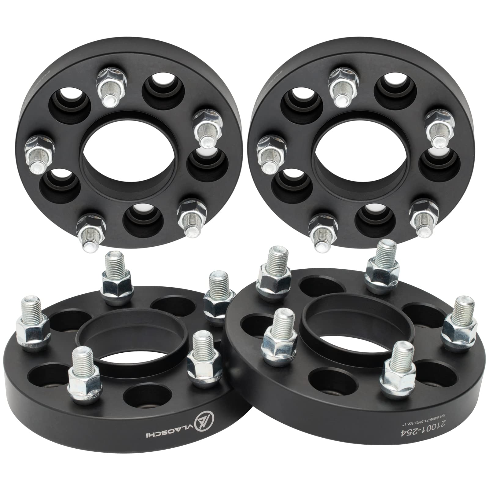 VLAOSCHI 1.25 Inch Black Forged 5x4.5 Hubcentric Wheel Spacers with 14x1.5 Studs - 70.5mm Hub Bore - Compatible with Ford Mustang 2015-2022 & Explorer 2020-2022 (5 Lug 5x114.3) - Pack of 4 - Perfect for Enhanced Stance & Performance Upgrades