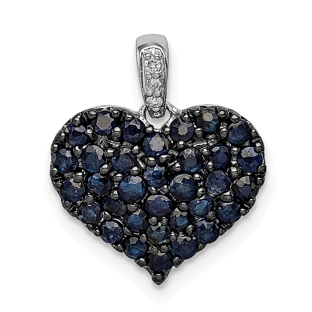 925 Sterling Silver Diamond & Sapphire Heart Pendant Necklace - Dainty Love Jewelry for Women - Perfect Gift for Anniversary, Valentine's Day & Romantic Occasions