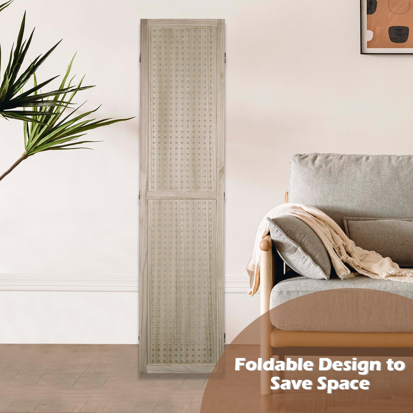 ECOMEX 6 Panel Wooden Room Divider - 5.6Ft Folding Privacy Screen & Pegboard Display for Home, Office, Trade Shows | Freestanding Wall Organizer | Natural Wood Finish | Perfect for Room Separation, Craft Displays & Retail Spaces