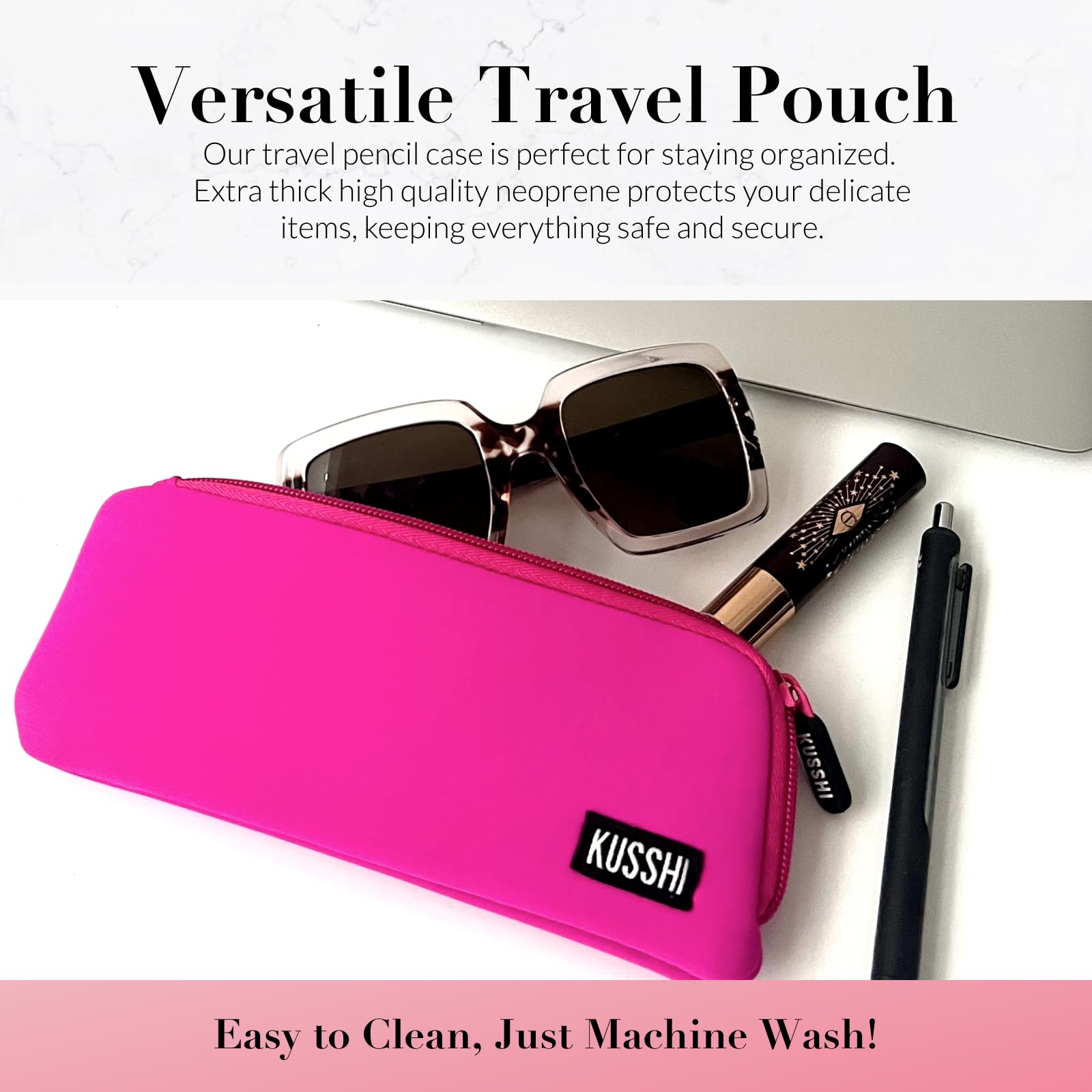 KUSSHI Neoprene Zipper Makeup Brush Pouch & Travel Pencil Case - Waterproof Organizer for Beauty Tools, Cosmetics Brushes, Pens & Small Accessories | Perfect for Travel, Home Storage & Makeup Artist Kits
