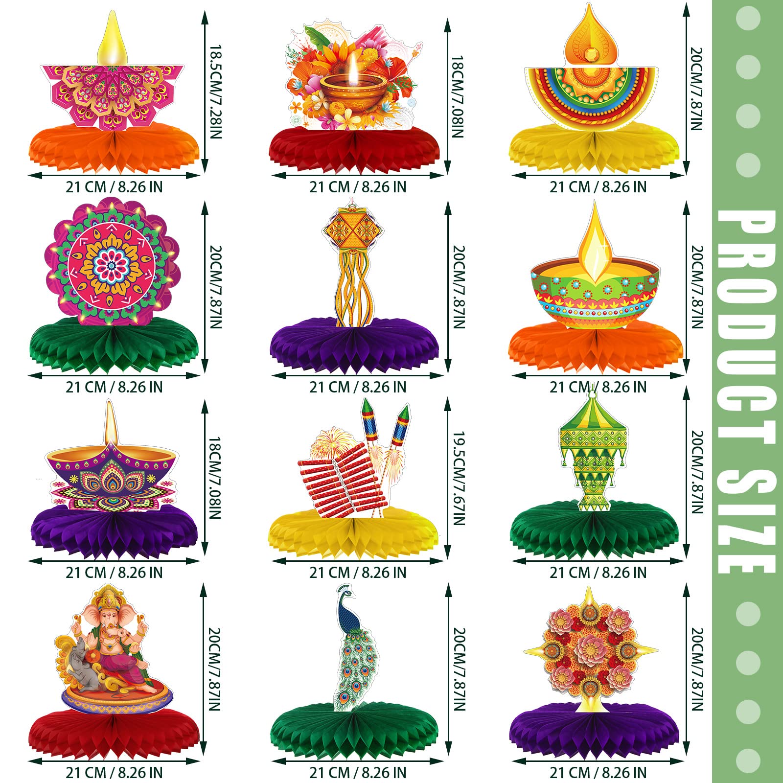 12 Pieces Diwali Honeycomb Decorations - Indian Style Table Centerpieces & Wall Hangings for Home, Party, Festival Celebrations - Perfect for Diwali, Weddings & Cultural Events