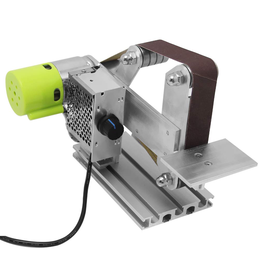 Huanyu 360W Micro Belt Sander - 30mm Mini Desktop Grinder with 6 Sanding Belts & Stepless Speed Control - Perfect for DIY Woodworking, Metal Polishing & Craft Projects