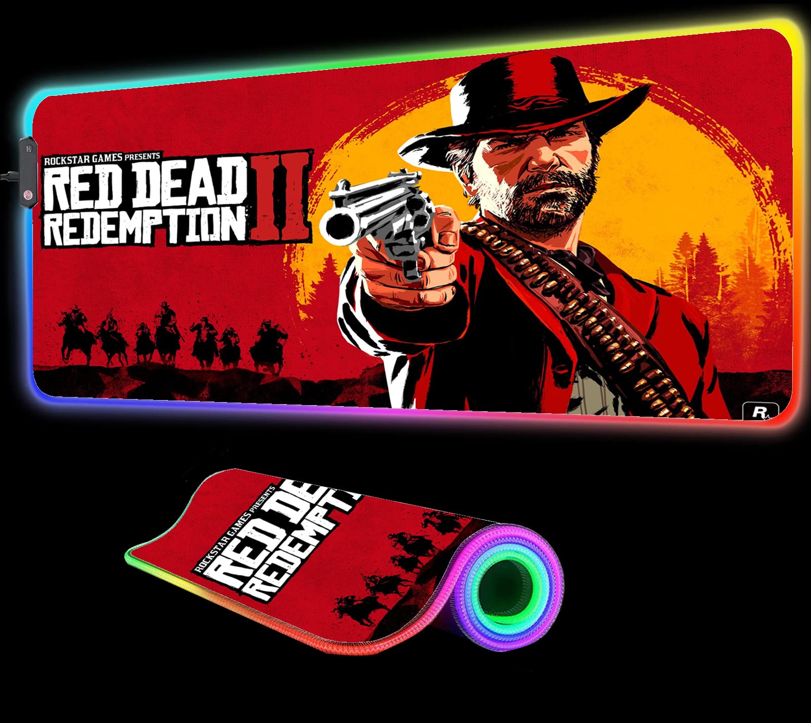 LCCWLH RGB LED Gaming Mouse Pad - XX-Large Waterproof Mousepad with Keyboard Cover for Red Dead Redemption | Colorful Desk Mat for PC Gaming Setup & Office Workstation