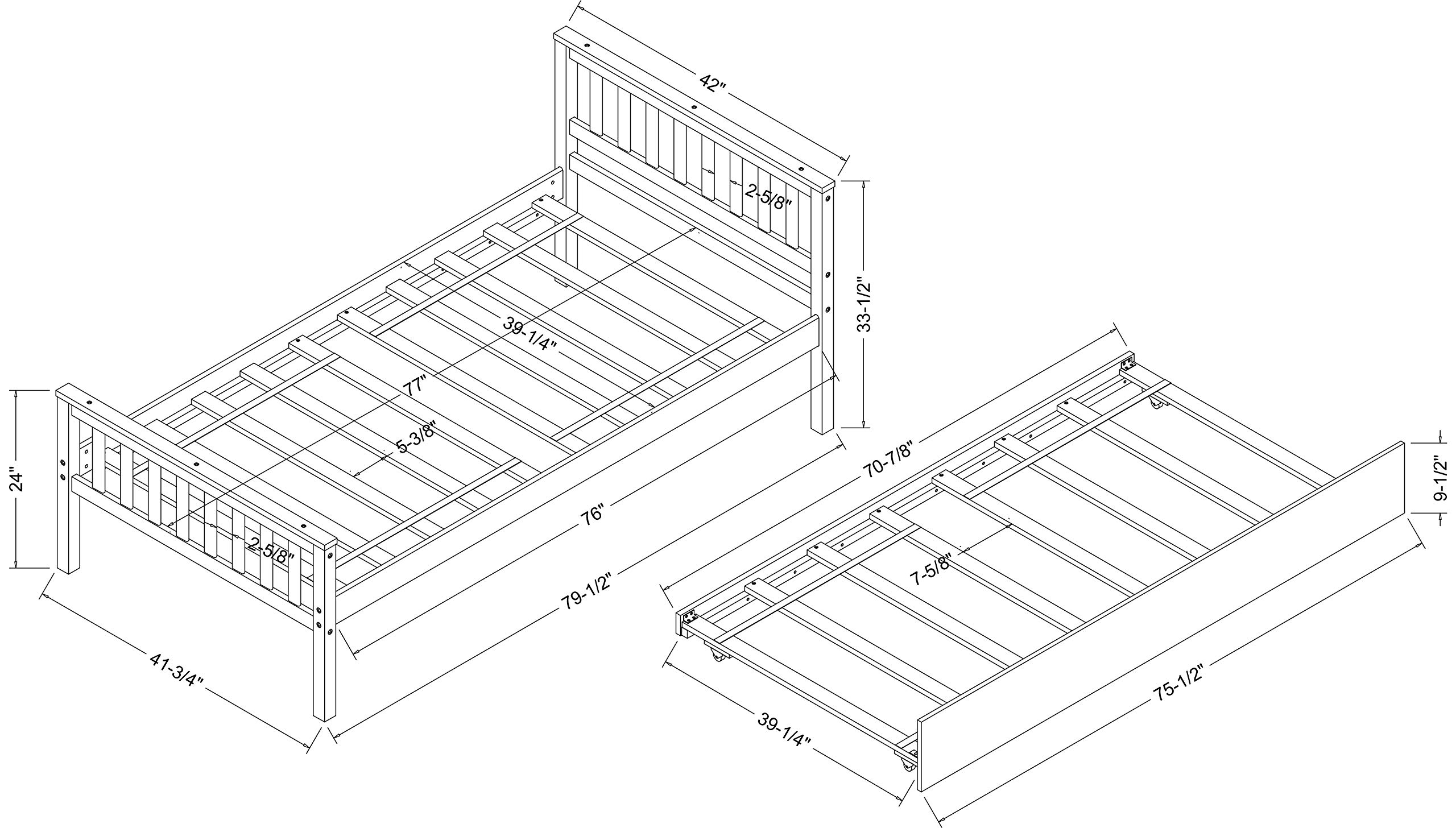 Twin Platform Bed Frame with Trundle - Solid Pine Wood Daybed with Headboard & Footboard - Sturdy 10-Slat Support (No Box Spring Needed) - Espresso Finish - Perfect for Kids' Room, Guest Bedroom or Small Space Solution