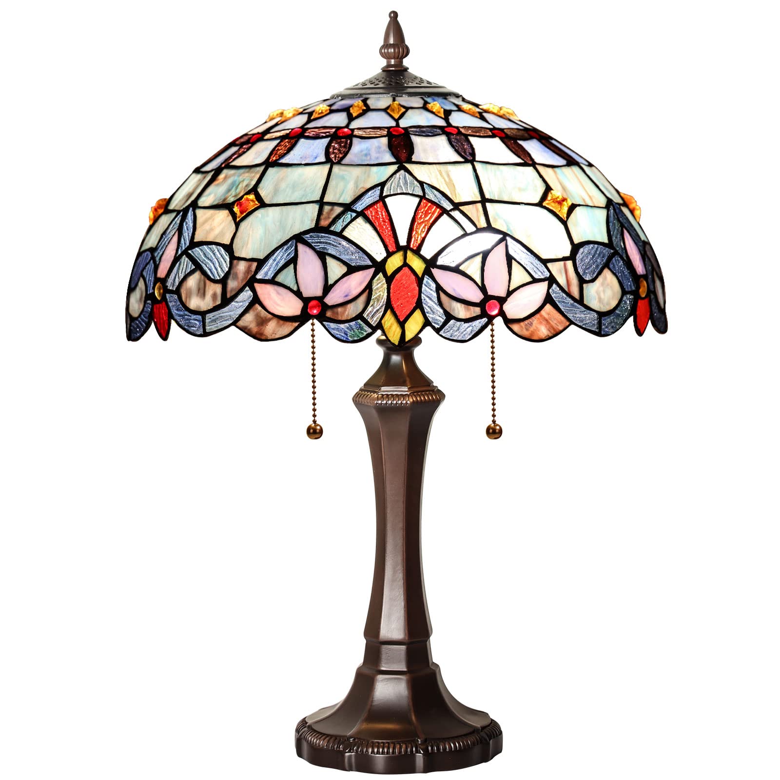 Capulina Tiffany Lamp - 2-Light Reading Table Lamp 16x16x22 Inches, Traditional Handcrafted Antique Art Style Desk Light for Bedroom, Living Room & Home Office - Perfect for Cozy Reading Nooks & Vintage Home Decor