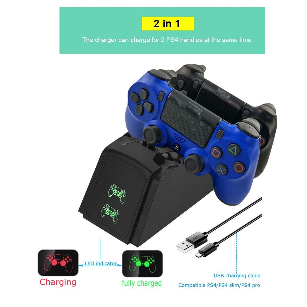 Dual PS4 Controller Charger Station - Fast 2-in-1 USB Charging Dock with LED Indicator for PlayStation 4 Gamepads | Perfect for Multiplayer Gaming & Overnight Charging