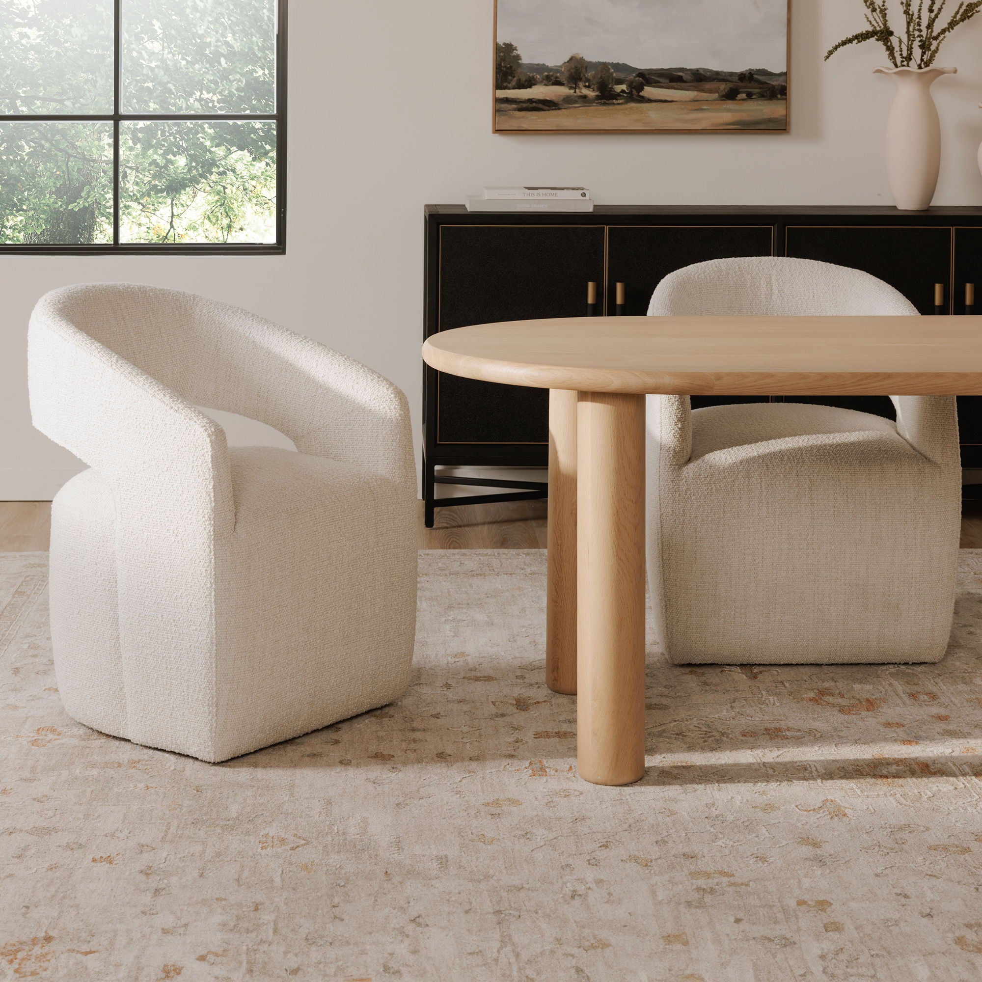 Barrow Performance Fabric Rolling Dining Chair - Beige - Comfortable & Durable Office & Home Dining Room Chair for Kitchen, Restaurant, or Conference Room Use