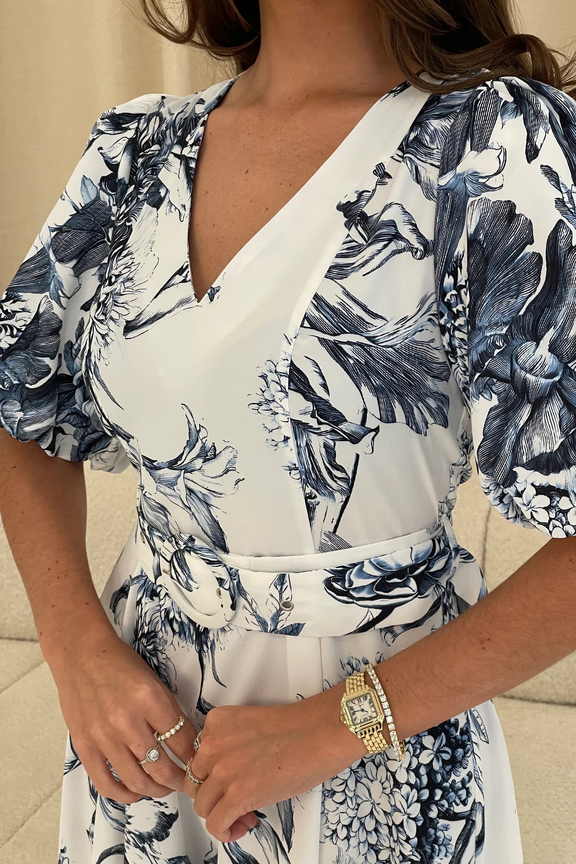 Bryn Puff Sleeve Midi Dress - Floral Print Blue Summer Dress for Women | Perfect for Beach Vacations, Garden Parties & Date Nights