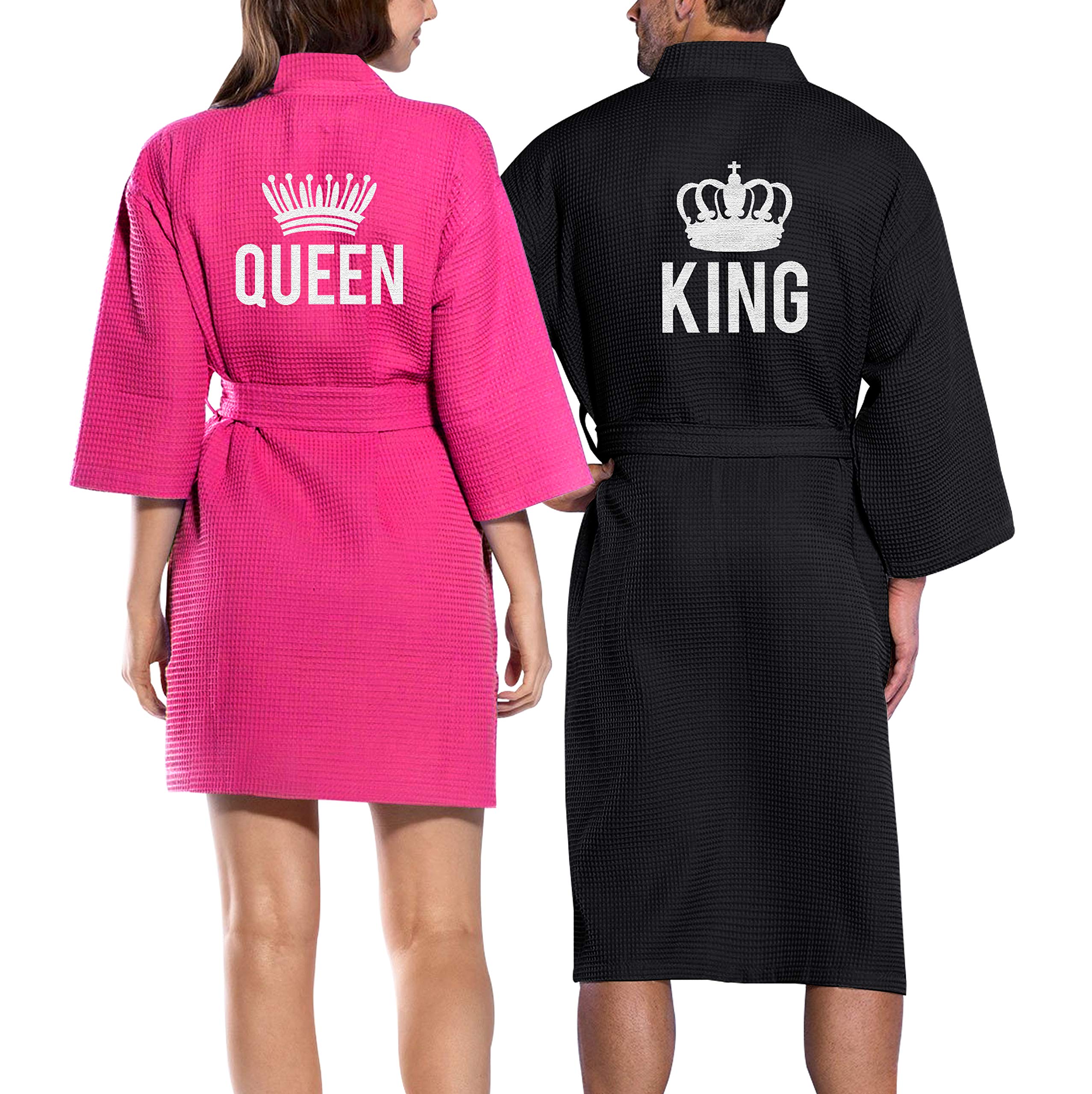 NACRE APPAREL Embroidered Cotton Waffle Robe for Women & Men | Queen & King Size | His & Hers Couple Spa Robes | Soft Kimono Bathrobe for Honeymoon, Hotel, Relaxation at Home