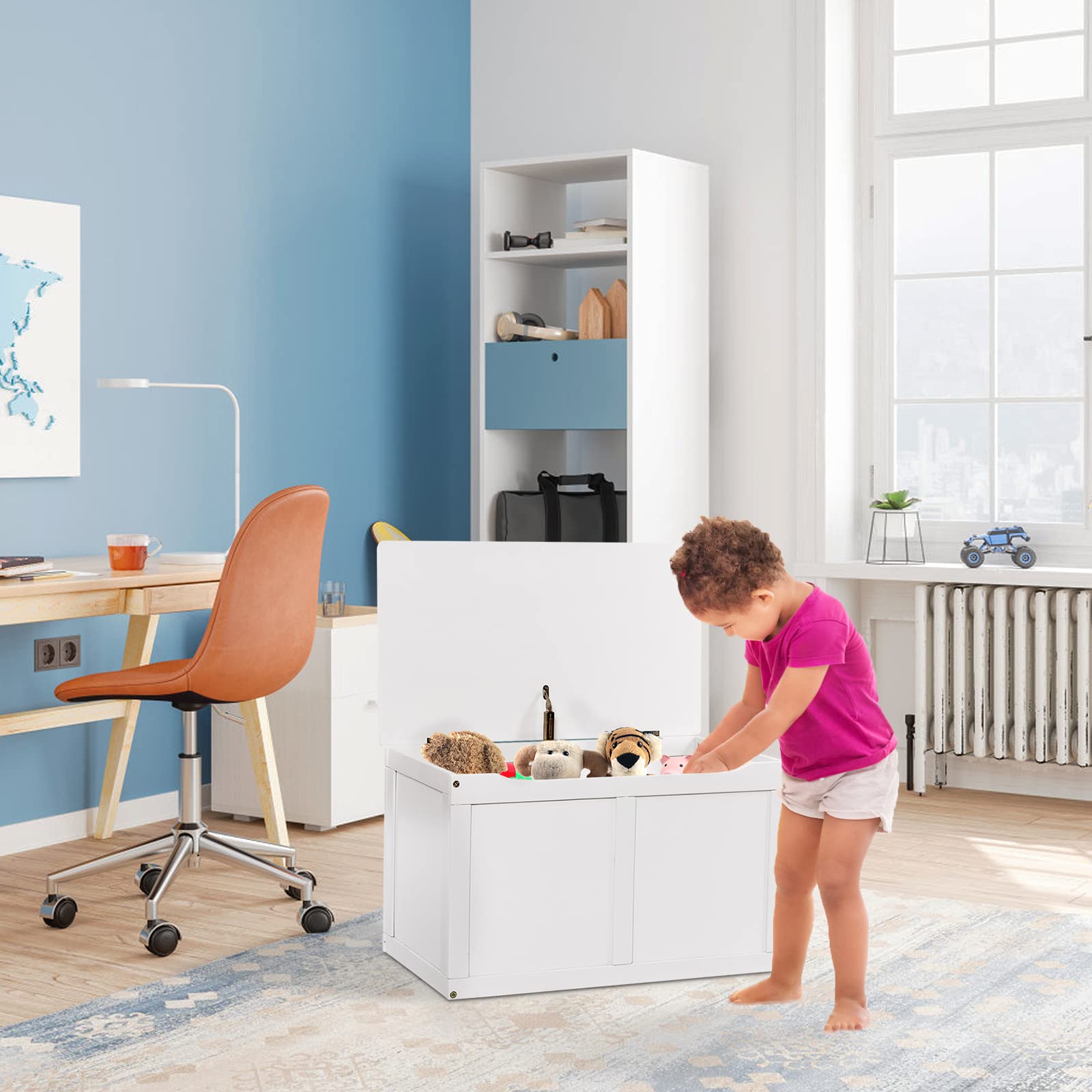 HONEY JOY Kids Wooden Toy Box – 2-in-1 Large Toy Storage Truck Bench with Flip-Top Lid, 2 Safety Hinges & Groove Handle – Toddler Toy Chest for Playroom & Bedroom Organization – Perfect Gift for Boys & Girls Age 3+ – Ideal for Playtime Storage & Kids Room Decor