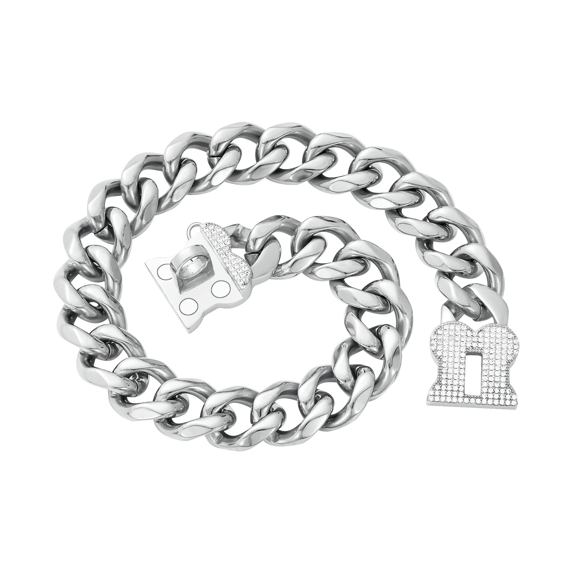 **Premium Silver Cuban Link Dog Collar for Medium & Large Breeds – Heavy Duty Chain Collar for Bulldogs, Pitbulls & Outdoor Walking – Perfect for Training, Daily Walks & Fashionable Pet Accessories**
