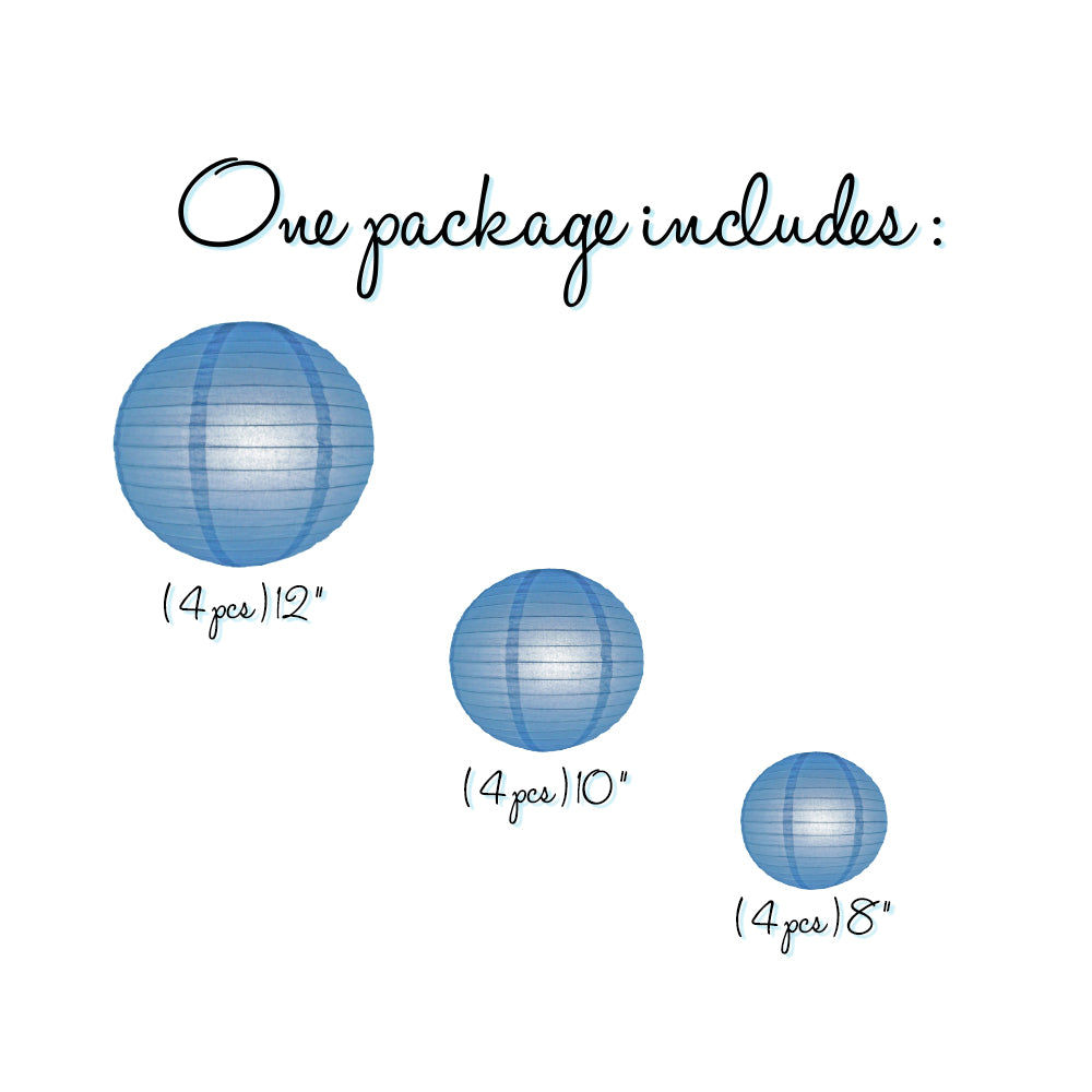 12-Piece Periwinkle & Astra Blue Chinese Paper Lantern Set - 12/10/8 Inch Hanging Wedding & Party Decorations - Perfect for Asian-Themed Events, Birthday Parties, and Festival Decor