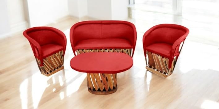 Handmade Mexican Equipal Furniture - Traditional San Jose Red Color Living Room Chair | Authentic Equipales for Home, Garden, Office, Restaurant & Outdoor Use