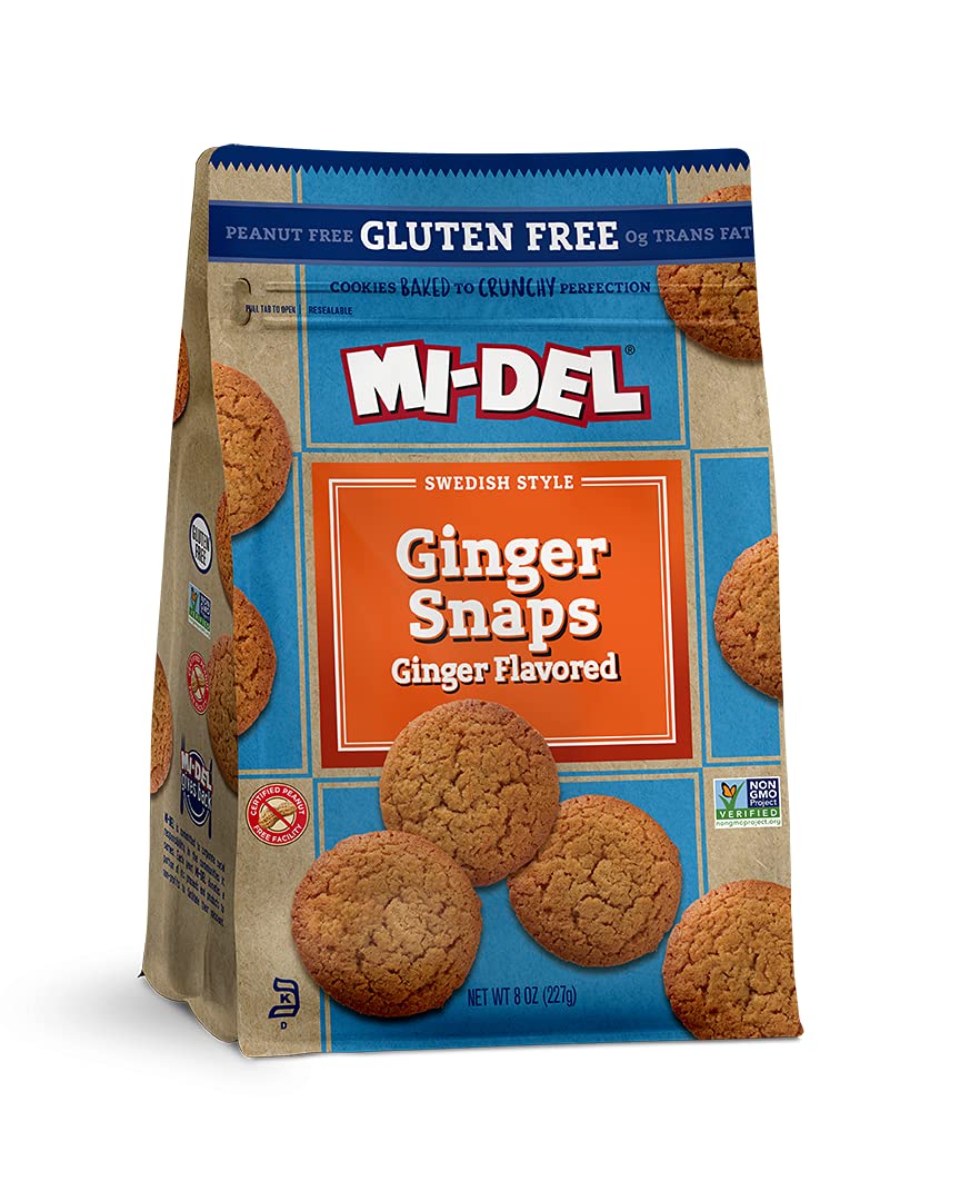 Mi-Del Ginger Snap Cookies - Non-GMO, Gluten Free, 0g Trans Fat, Vegan Snacks (Pack of 1) | Perfect for Holiday Gifts, Tea Time & Healthy Desserts