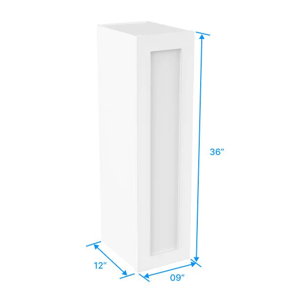 36 Inch Wall Cabinet - 09W x 36H x 12D, Aria White Shaker Style - Perfect for Kitchen, Bathroom & Laundry Room Storage Organization