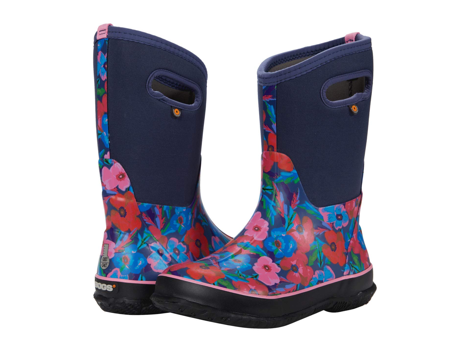 Bogs Kids Classic Flower Stripes Winter Snow Boots - Waterproof Insulated Cold Weather Booties for Girls & Boys - Perfect for Snow Play, Hiking & Outdoor Winter Activities