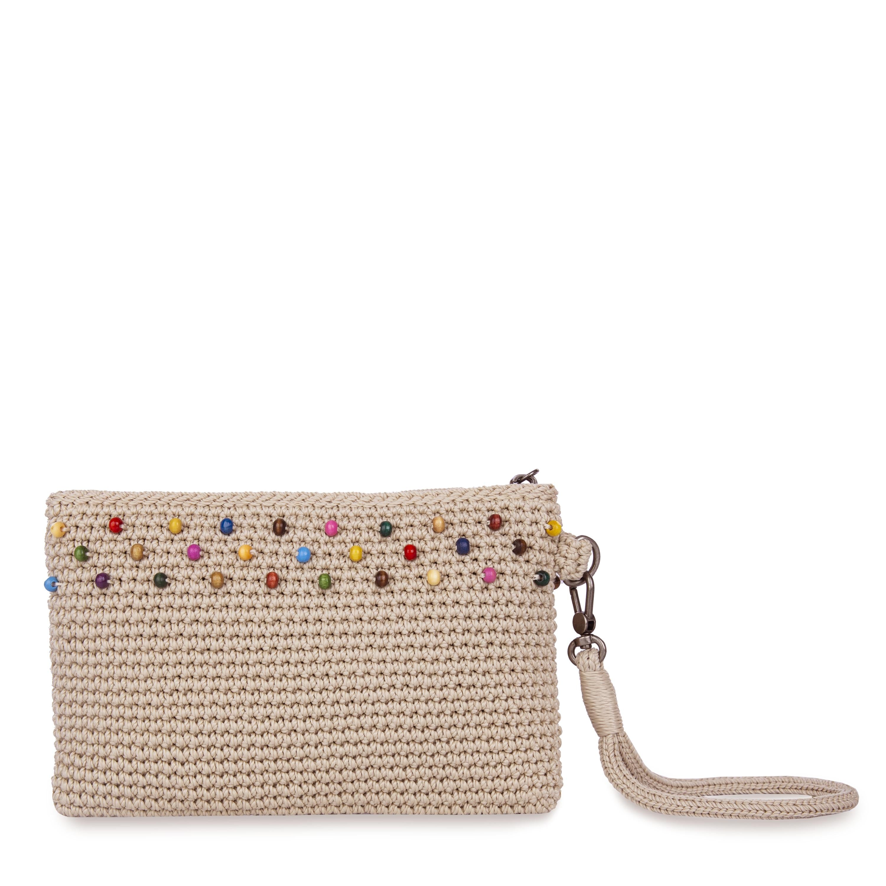 Handmade Crochet Beaded Wristlet Purse - Vintage Boho Style with Ecru Multi Beads - Perfect for Women's Night Out, Music Festivals & Special Occasions