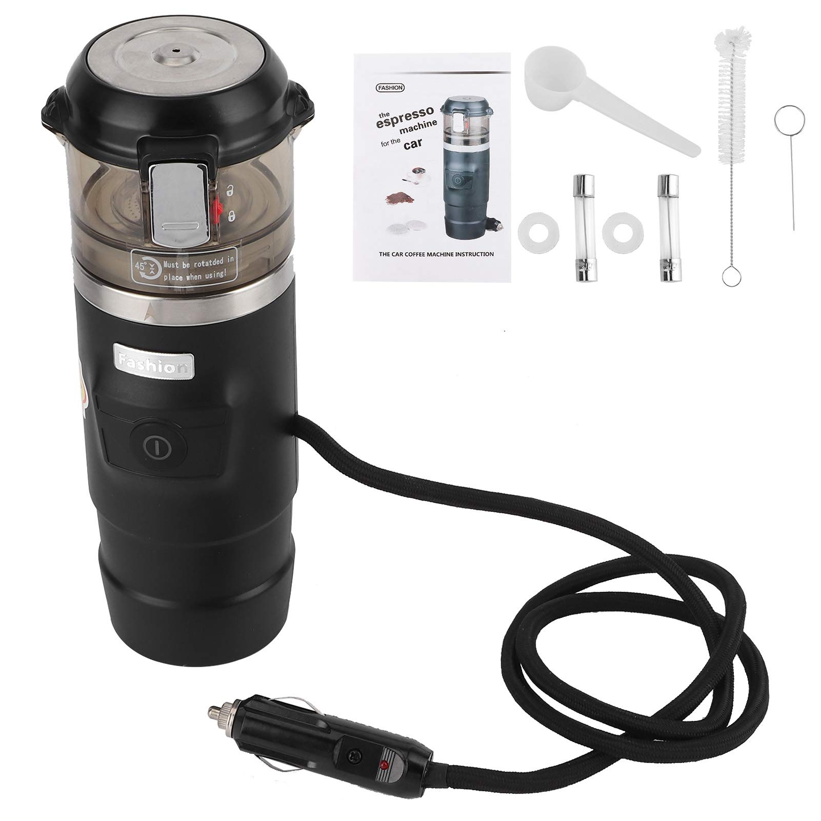 12V Portable Car Coffee Maker - 65ML Electric Espresso Machine with Auto Shutoff & Boil Dry Protection | Perfect for Travel, Camping & Road Trips | Compact Black Design with Cigarette Lighter Power Supply