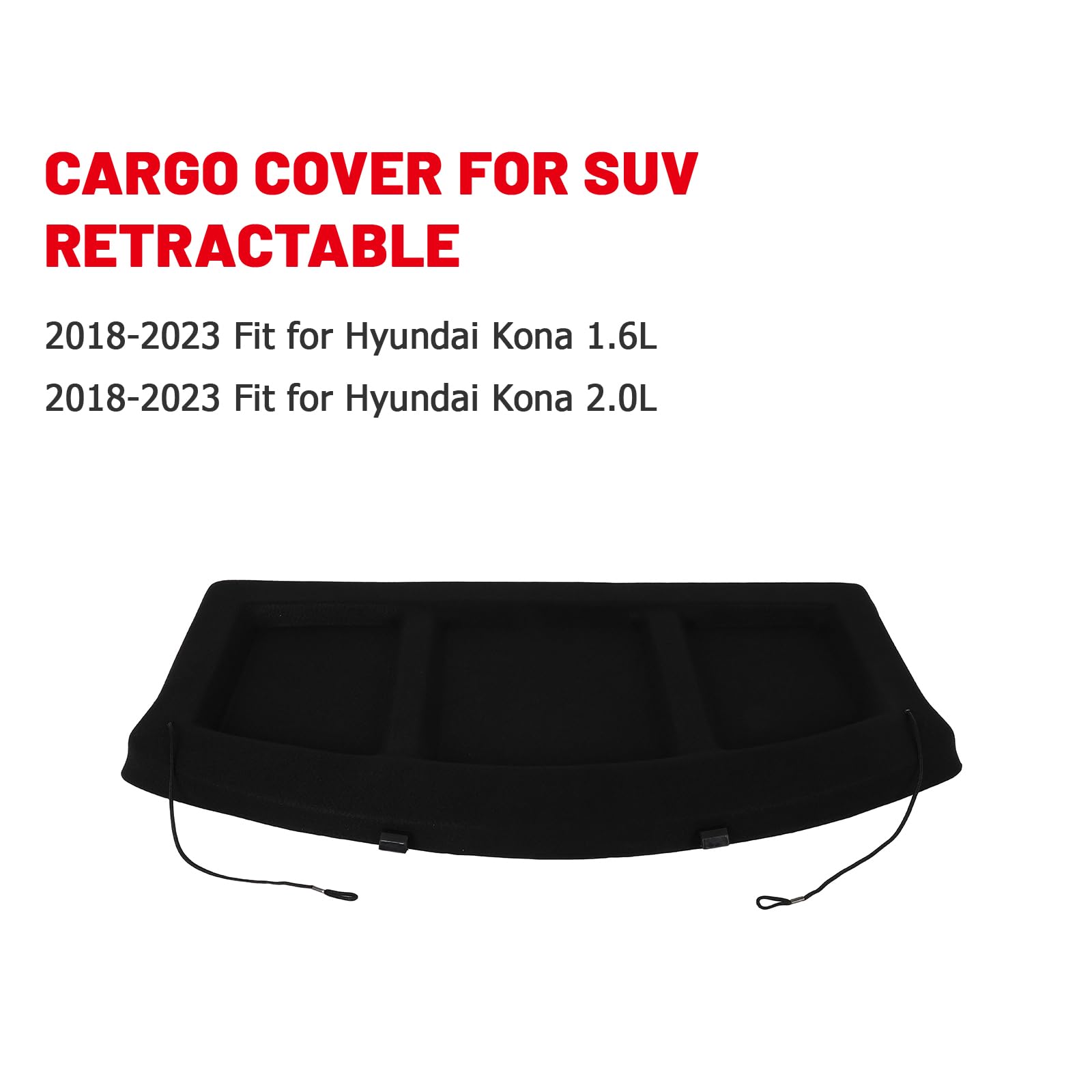 2018-2023 Hyundai Kona 1.6L Rear Cargo Cover - Durable Trunk Storage Organizer, Luggage Security Shield & UV Protection Shade - Perfect for Road Trips, Grocery Hauling & Pet Transport