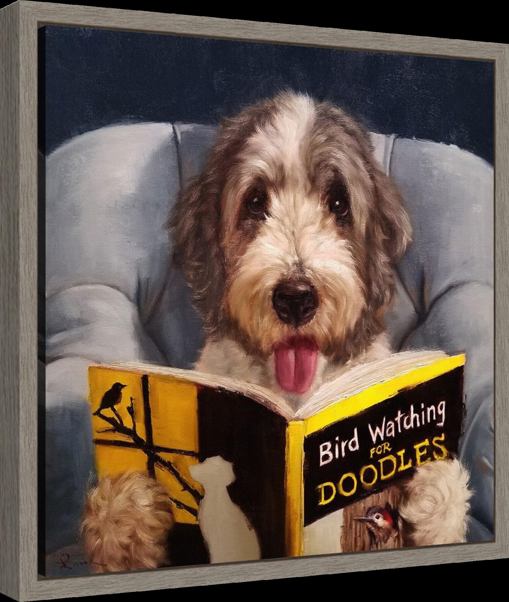 Amanti Art 16x16 Framed Canvas Wall Art - Ornithology For Doodles (Dog) by Lucia Heffernan, Animal Artwork, Rustic Country Decor, Small Poster Painting for Living Room, Bedroom & Office Decor