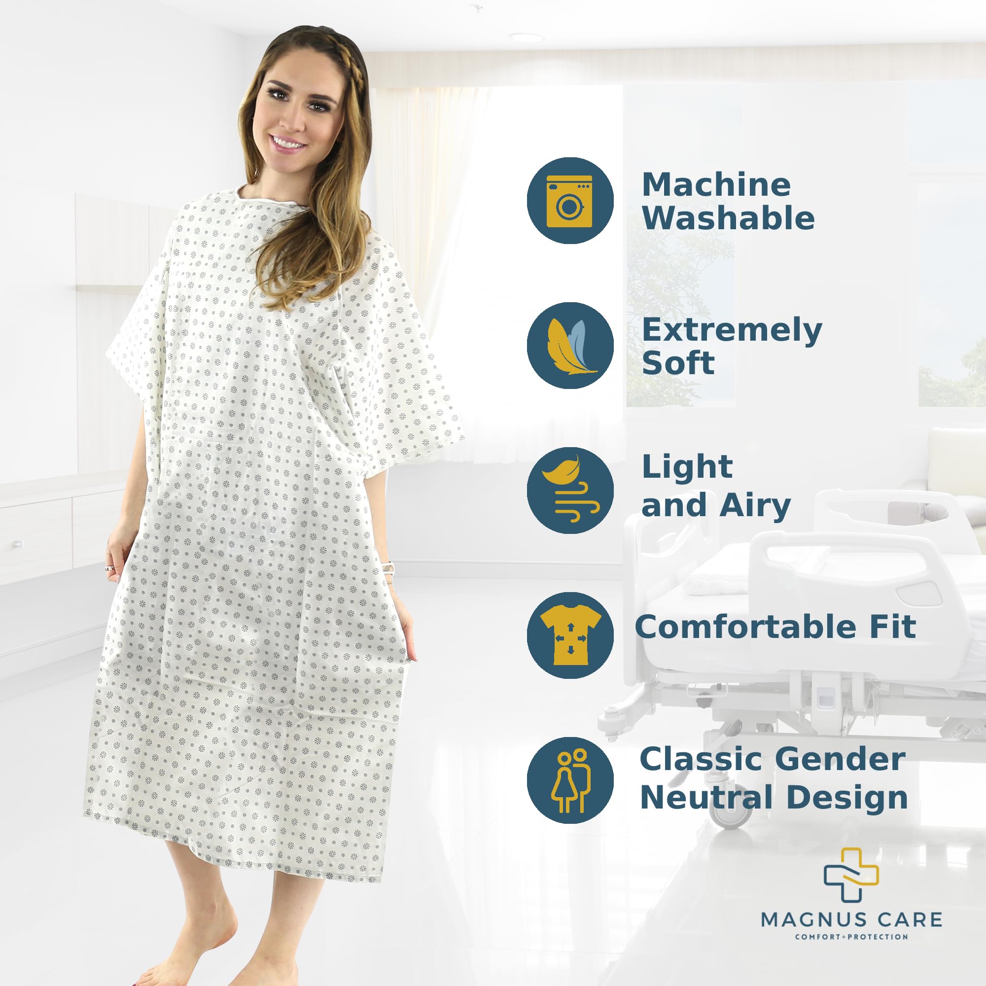 Unisex Cotton Blend Hospital Gown for Women & Men - Soft, Comfortable Patient Gown with Back Tie Closure - Fits Sizes up to 2XL (1 Pack) - Perfect for Medical Procedures, Surgery Recovery & Home Care