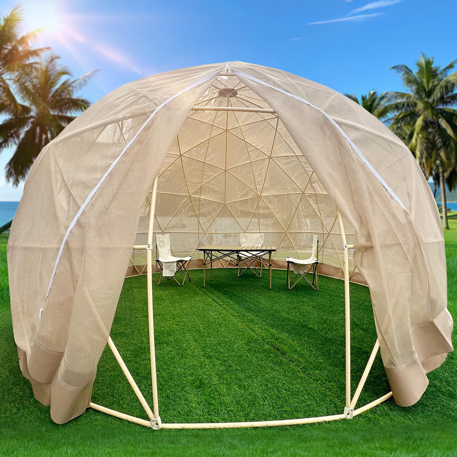 12x7.2FT Portable Garden Bubble Tent - Breathable Mesh Geodesic Dome Greenhouse for Camping, Backyard, Patio | Outdoor Party Canopy, Dining Gazebo & Sunshade Shelter | Perfect for Garden Relaxation, Social Gatherings & Stargazing Nights