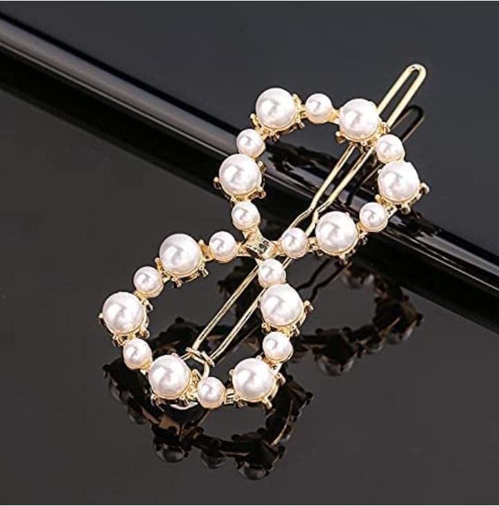 Elegant SS Metal Hair Clips for Women - Hollow Hairpins with Pearl Accents, Korean Style Barrettes (8-Pack) - Perfect for Weddings, Parties & Everyday Hairstyling