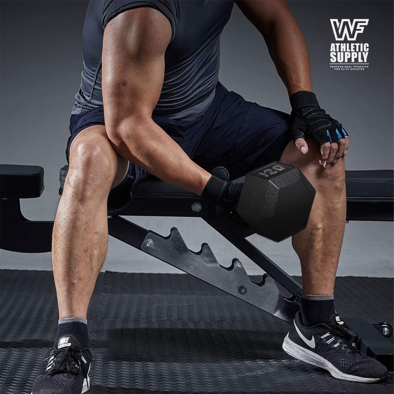WF Athletic Supply 5-25 Lb Cast Iron Dumbbells Set with A-Frame Storage Rack - Solid Gray/Black Hexagon Free Weights for Weightlifting, Strength Training & Home Gym | Durable Fitness Equipment for Men & Women | Perfect for Garage, Basement & Home Workouts