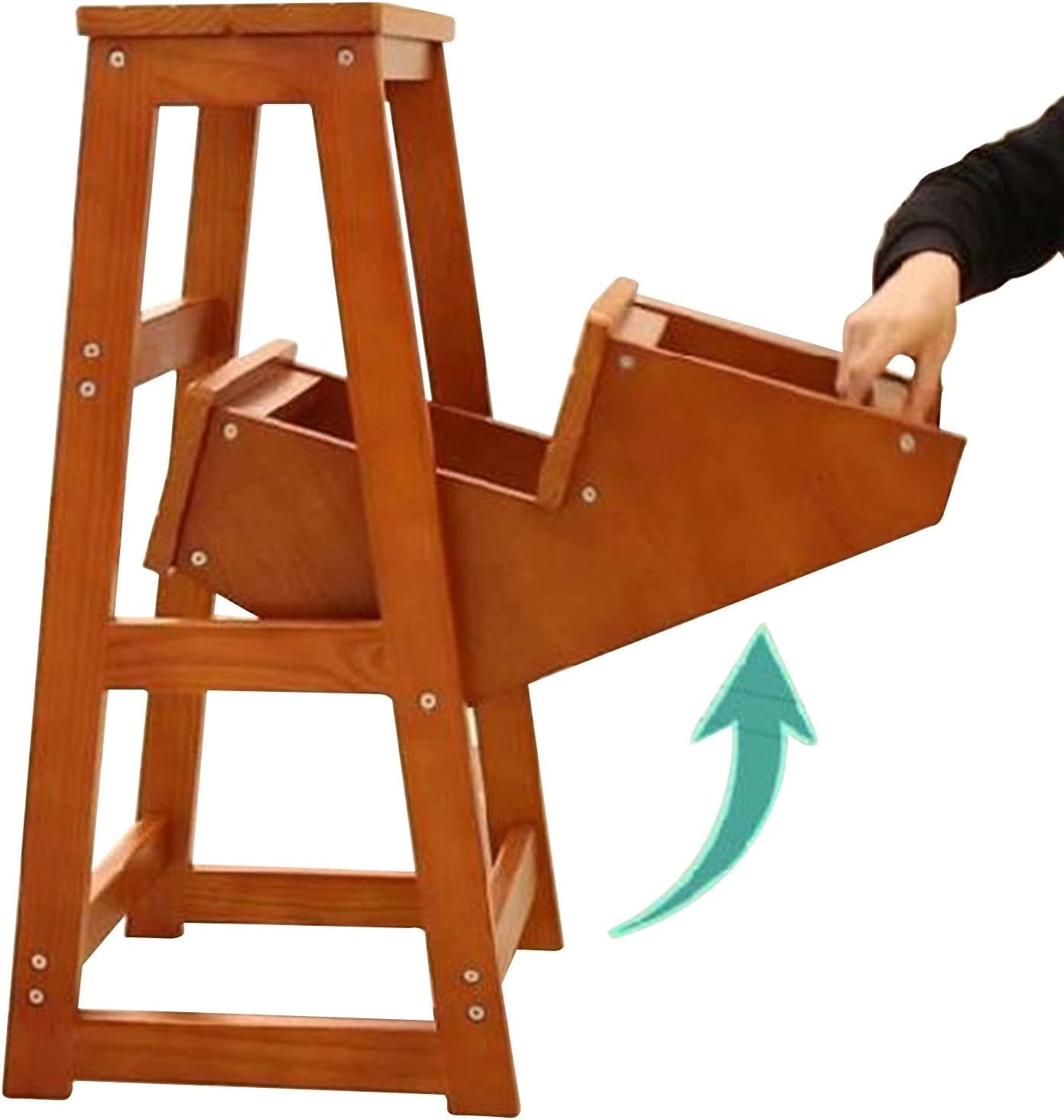 3-Step Wooden Folding Step Stool - Non-Slip Safety Ladder Stool for Home, Kitchen, Library - Compact Foot Stool for Easy Reach & Storage