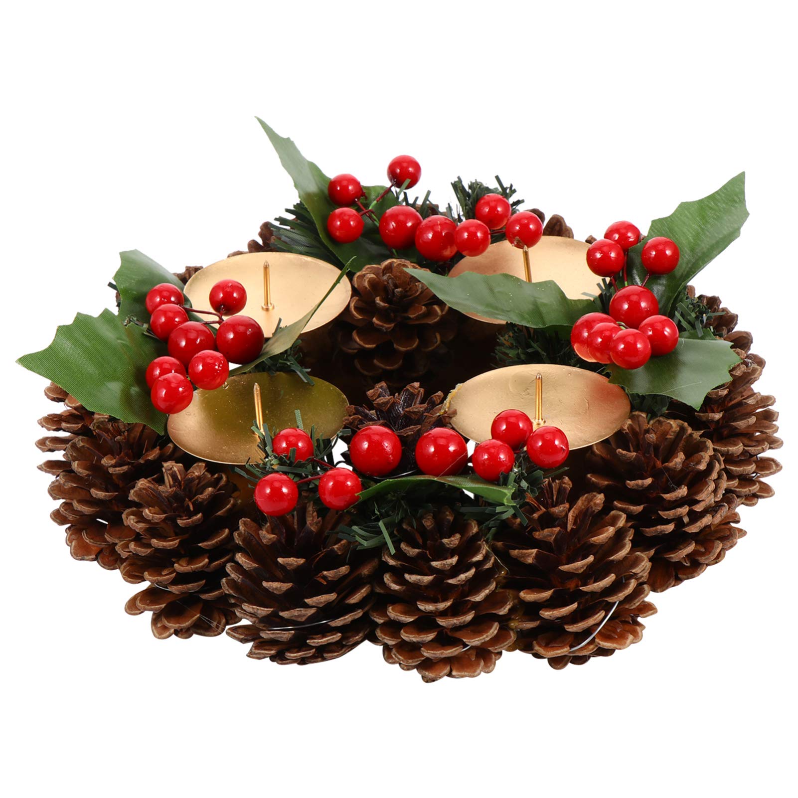 ABOOFAN Traditional Christmas Advent Wreath with 4 Candles - Pine Cone, Ribbon & Holly Berry Decor - Festive Holiday Table Centerpiece for Home, Church & Office Decorations