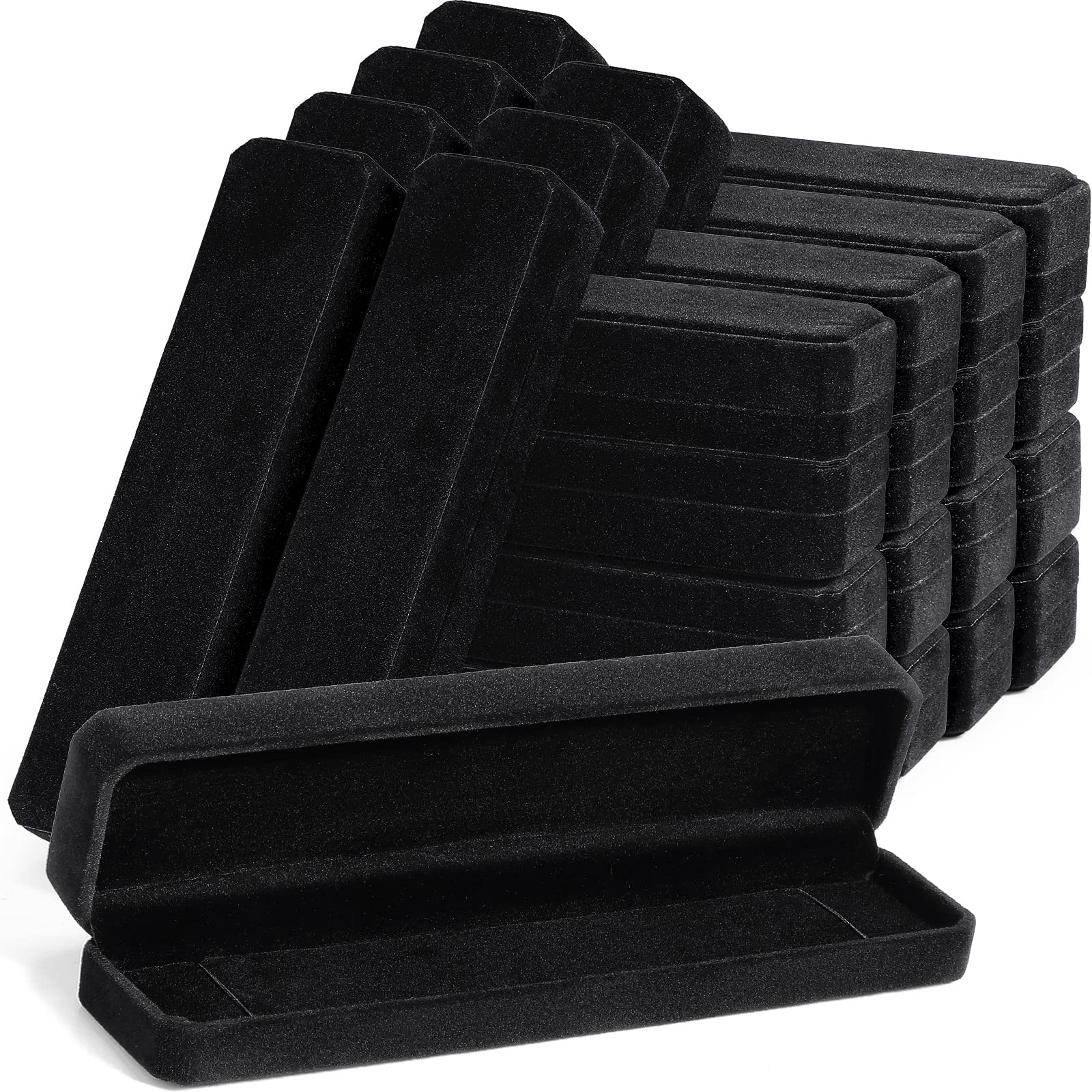 Batiyeer 24-Piece Velvet Jewelry Storage Box Set - Bulk Bracelet & Necklace Organizer Case with Travel Pouch (8.86 x 2.13 x 1.38 Inch, Black) for Wedding, Engagement, Valentines Gifts & Jewelry Display