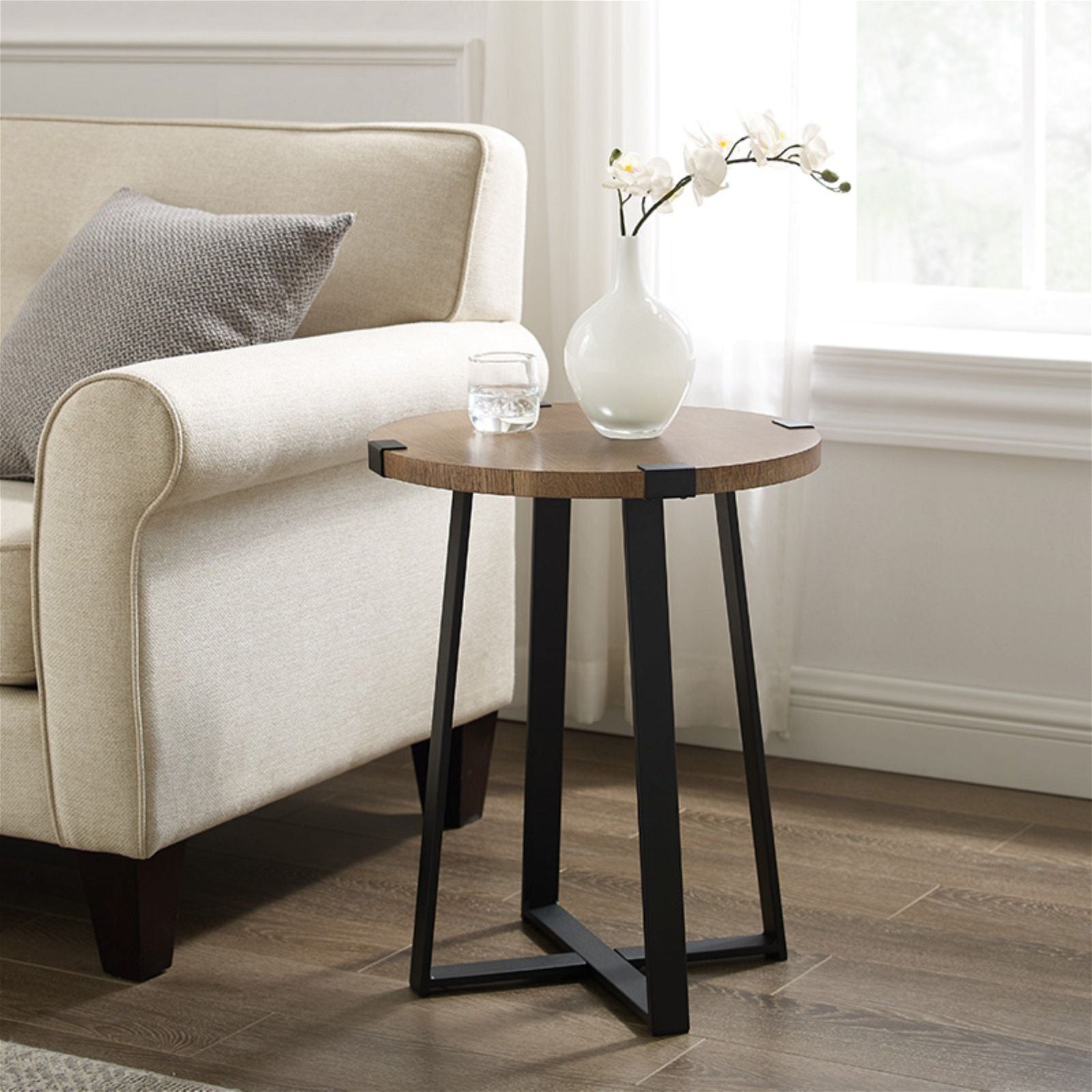 Criterion Dark Oak Capri Round End Table - Stylish Side Table for Living Room, Bedroom, or Office Decor