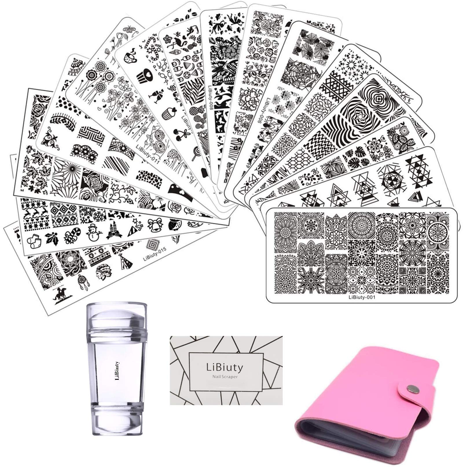 15Pcs Nail Stamping Plates Set with Stamper & Scraper - Floral, Geometric & Animal Designs for DIY Nail Art - Perfect for Salon, Home Manicure & Gift Giving