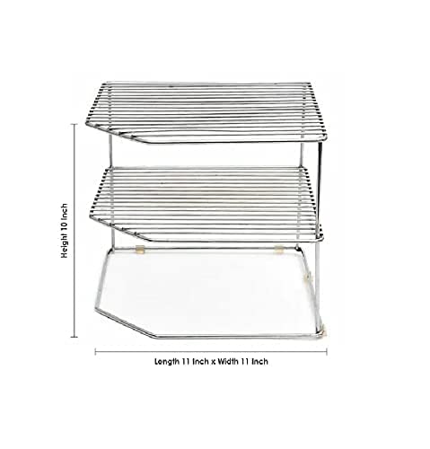 Premium Stainless Steel Corner Shelf Organizer - 12x12x12 Inch Kitchen Cabinet Storage Rack for Plates, Dishes & Cups | Space-Saving Cupboard Shelf for Small Kitchens, Bathrooms & Pantries