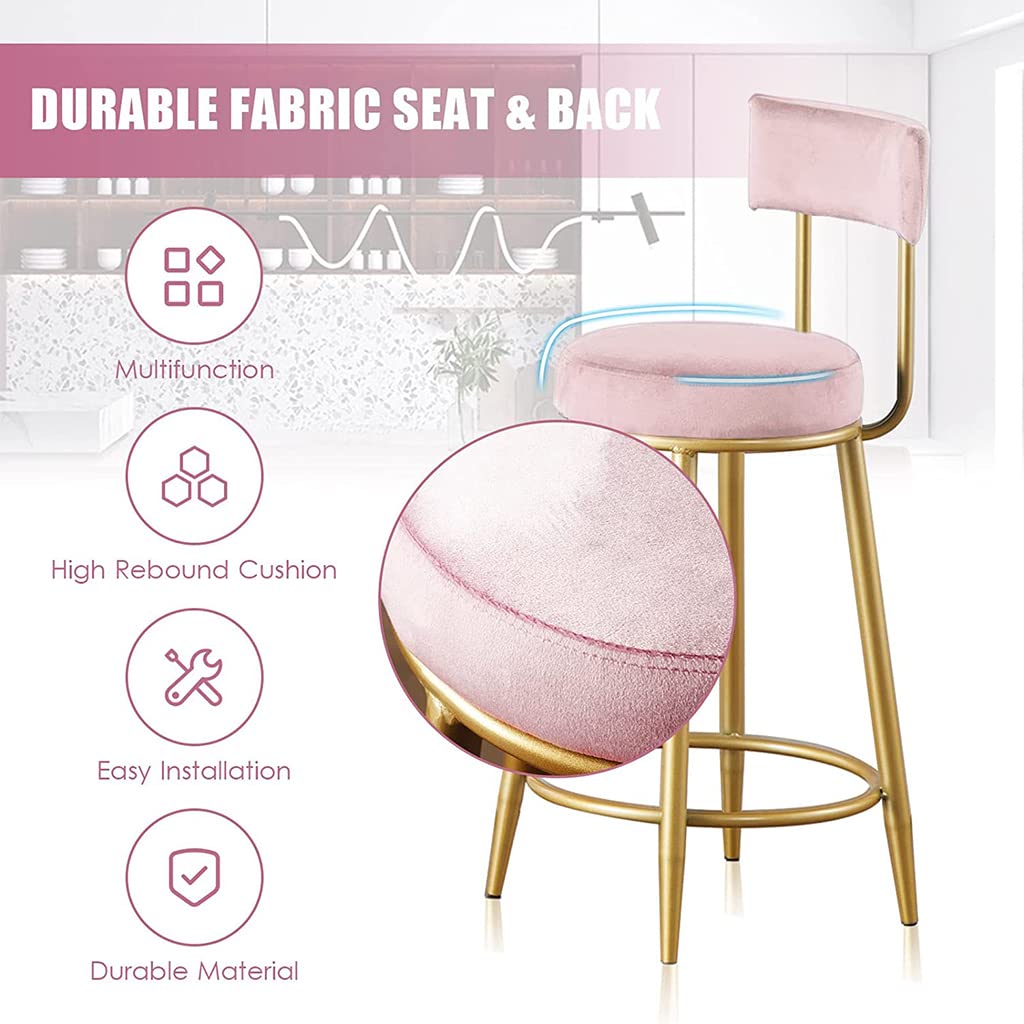 Luxury Velvet Upholstered Counter Bar Stool with Golden Metal Legs & Footrest - Modern Kitchen Island Breakfast Stool for Home, Pub, Bar & Restaurant - Perfect for Entertaining, Dining & Relaxing