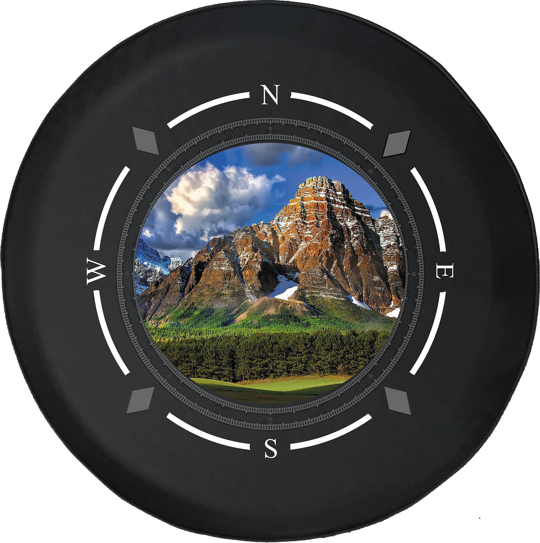 Premium American Unlimited Spare Tire Cover with Compass & Mountain Pine Forest Design - Universal Fit for SUVs, Trailers, RVs & Most Vehicles | Durable Wheel Protection for Off-Road Adventures & Camping Trips