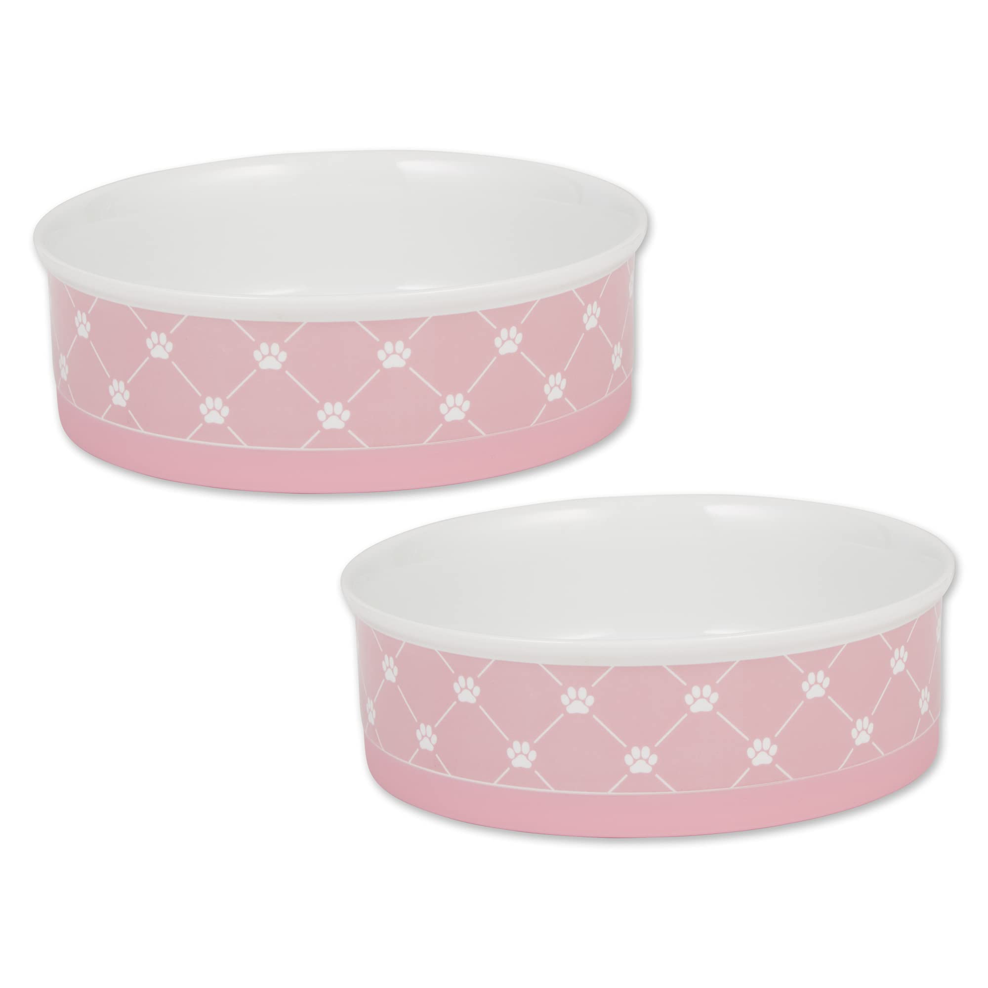 **Bone Dry Trellis Paw Print Pet Bowl Set - Microwave & Dishwasher Safe, Non-Slip Silicone Base, Large 7.5x2.4 Inches, Bubble Gum Color (2-Pack) - Perfect for Dogs & Cats at Home or Travel**