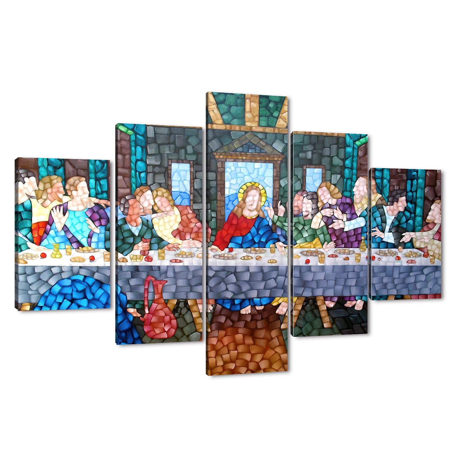 TIMUBA 5-Piece Last Supper Canvas Wall Art Set - Jesus Christ Religious Painting for Home Decor (60x32 Inches) - Perfect for Dining Room, Living Room & Church Wall Decorations - Christian Gift & Biblical Artwork