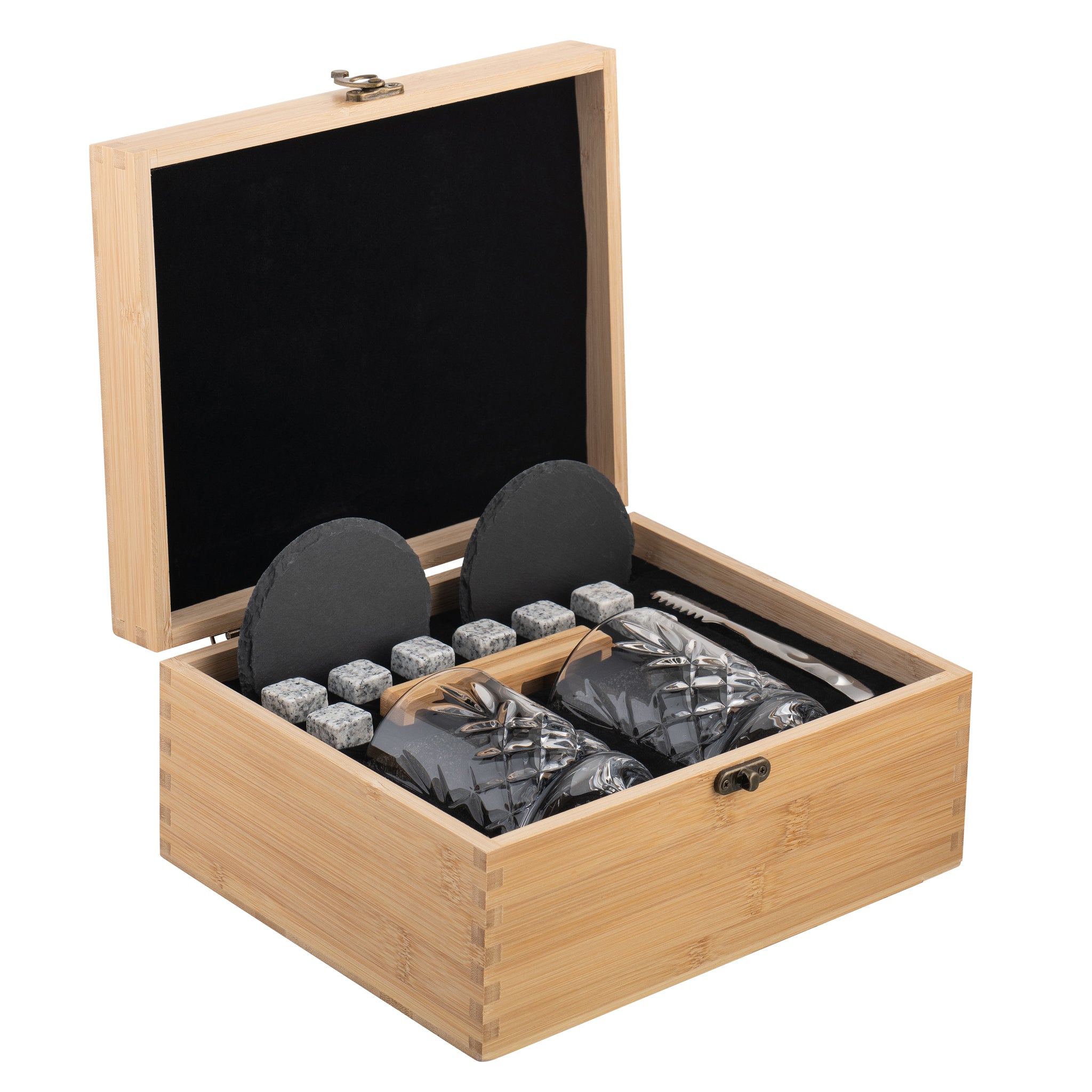 Galway Crystal Renmore Bamboo Whiskey Set - 4-Piece Elegant Whiskey Glasses & Decanter Gift Set for Bourbon, Scotch, Irish Whiskey - Perfect for Home Bar, Dinner Parties & Holiday Gifts