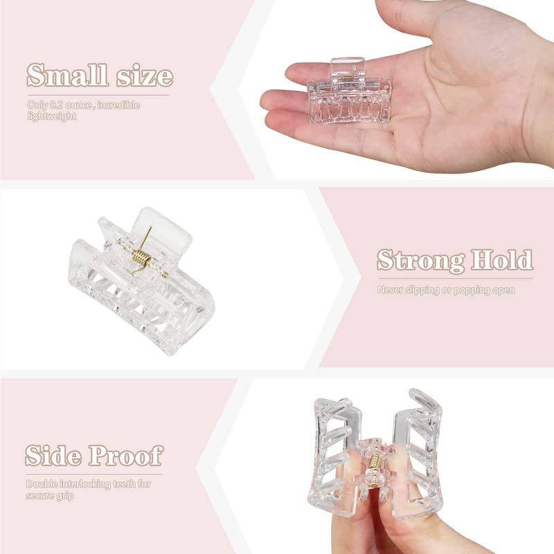 FAMEZA 6-Pack Small Matte Hair Claw Clips for Women & Girls - 1.5 Inch Mini Non-Slip Jaw Clips for Thin to Medium Thick Hair - Black & Clear Rectangle Hair Clips with Gift Box - Perfect for School, Work & Everyday Styling