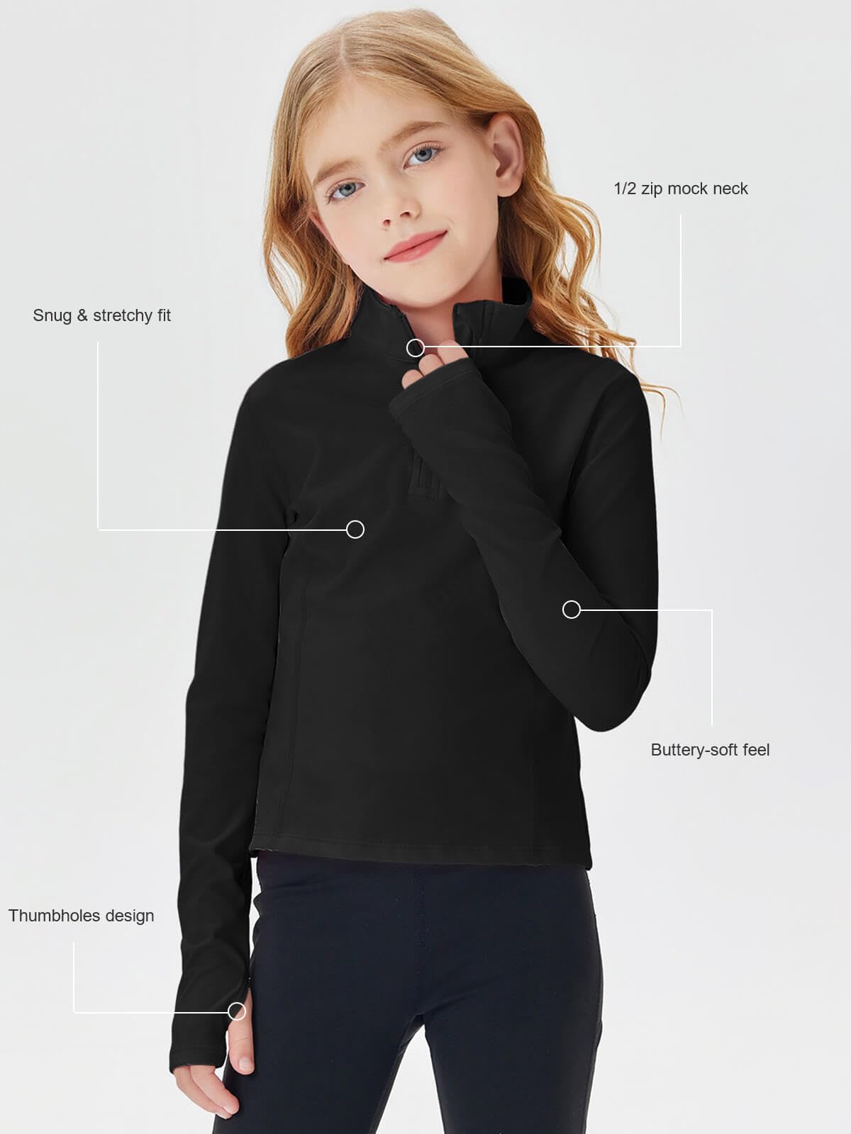 Haloumoning Women's Half Zip Pullover Sweatshirt - Long Sleeve Workout Shirts with Mock Neck, Athletic Cropped Tops for Running, Yoga & Gym