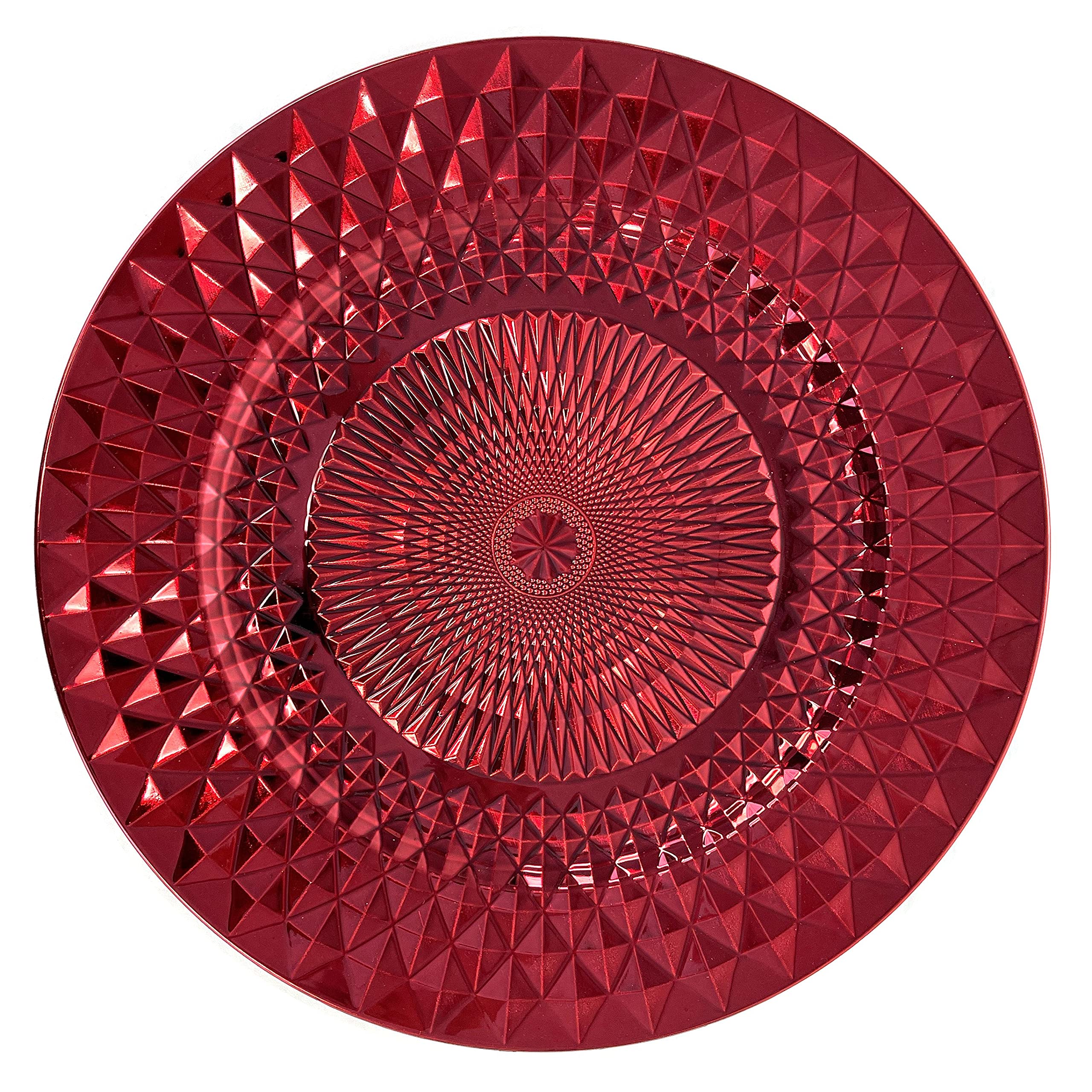 Allgala 13-Inch 12-Pack Heavy Duty Plastic Diamond Pattern Charger Plates - Sparkling Red Wedding Dinner Plates (HD80409) for Elegant Table Settings, Parties & Special Events
