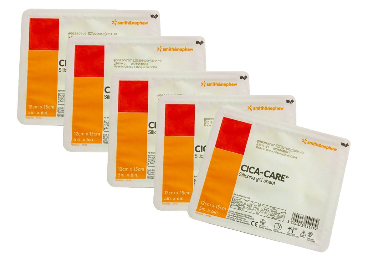 Cica Care Silicone Gel Sheeting 5 x 6 Inch - Sterile Scar Treatment Sheets (5 Pack) for Post-Surgery, Burns & Keloid Scars - Medical Grade Silicone for Scar Reduction & Skin Healing
