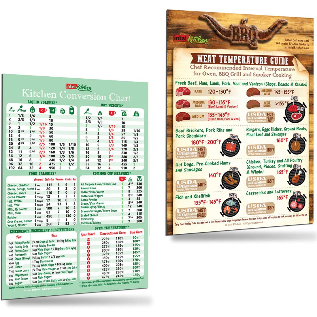 Kitchen Baking & BBQ Magnet Set - Big Font Conversion Chart & Meat Guide for Cooking Gifts