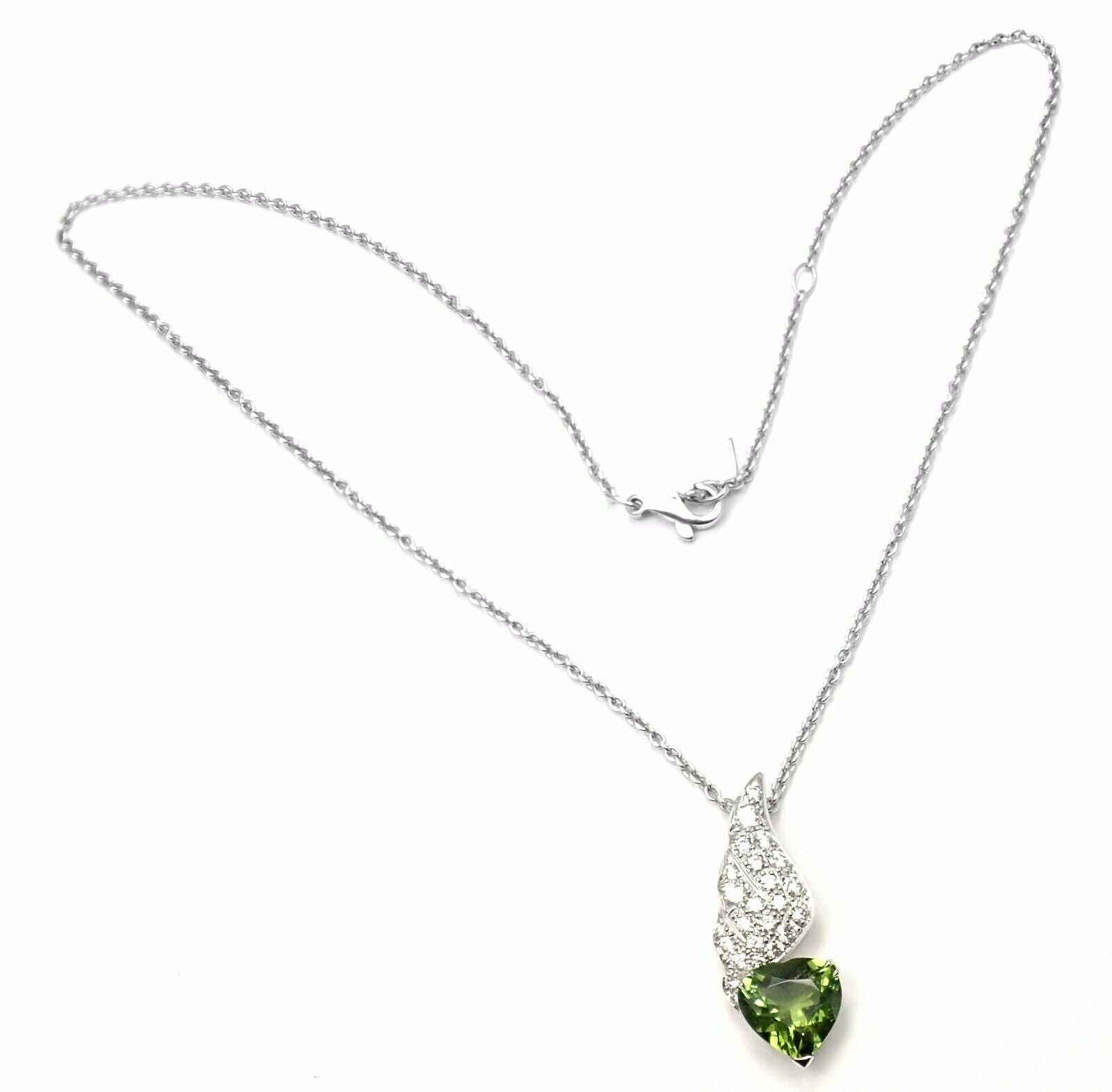 Authentic Piaget 18k White Gold Diamond Peridot Heart Pendant Necklace - Luxury Jewelry for Women, Perfect Gift for Anniversary & Valentine's Day