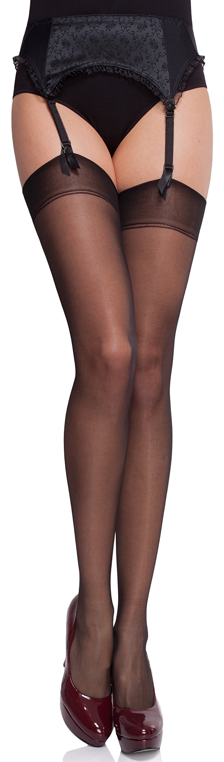 Merry Style Women's Sheer Suspender Stockings MS 226 - 15 Denier Thigh High Stockings with Garter Belt for Sexy Lingerie & Bridal Nightwear