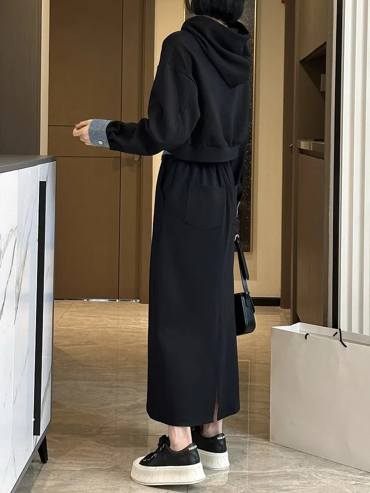 2024 Autumn Korean Fashion 2-Piece Set - Long Sleeve Hooded Sweater & Casual Skirt Matching Outfit | Women's Coordinated Dress Sets for Fall | Perfect for Daily Wear, Office, and Date Nights