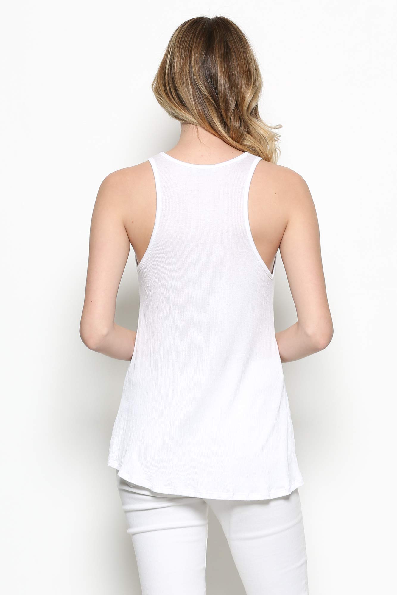 LaClef Women's Casual Crinkle Ribbed Flowy Racerback Basic Tank Top - Comfortable Summer Tops for Women, Perfect for Beach, Yoga, and Everyday Wear